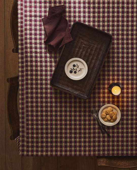 ZARA HOME РОЖДЕСТВЕНСКАЯ СКАТЕРТЬ ИЗ ХЛОПКА В КЛЕТКУ, ТЕМНО-КРАСНЫЙ