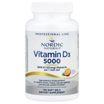 Nordic Naturals, витамин D3 5000, с апельсиновым вкусом, 125 мкг (5000 МЕ), 120 капсул