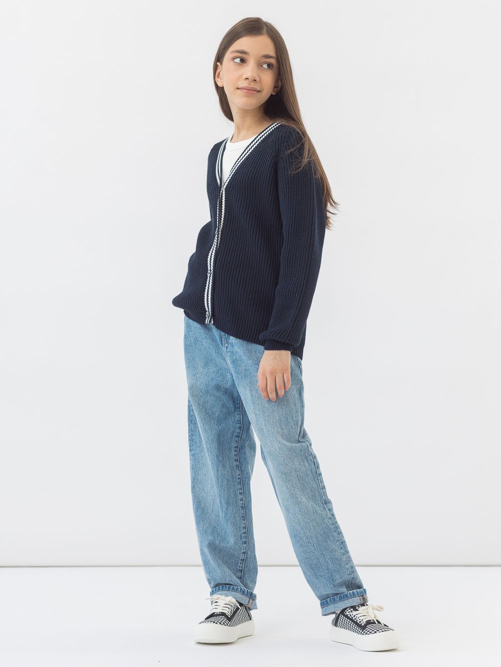 AT891-1 Кардиган для девочек темно-синий