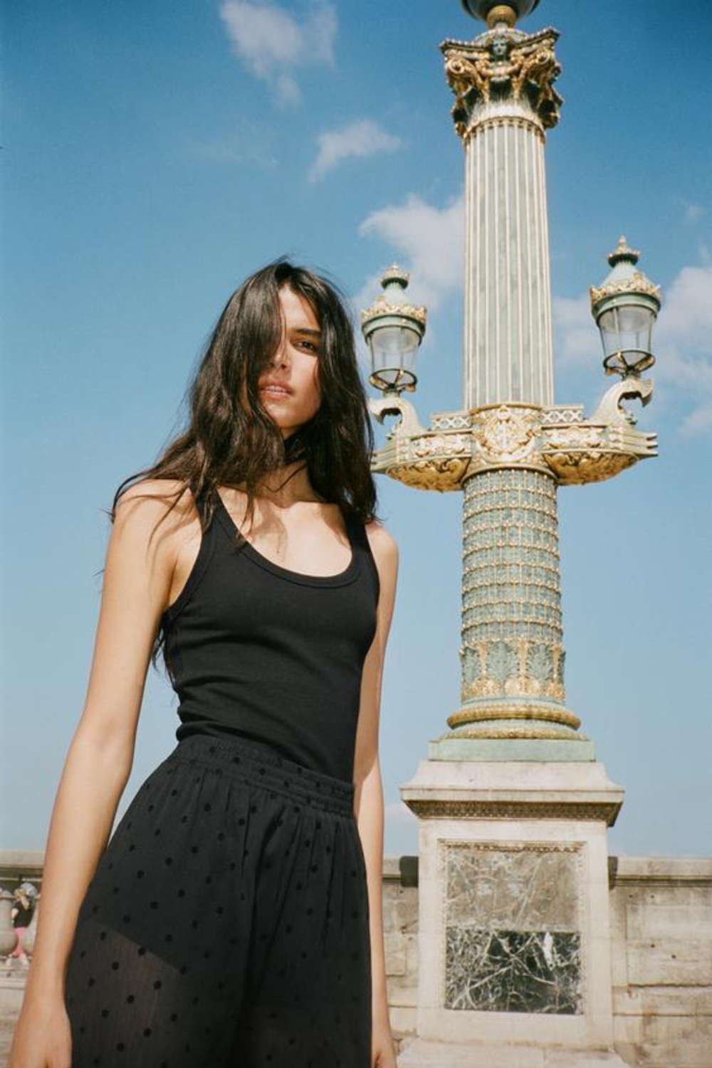 ZARA БРЮКИ-ШАРОВАРЫ В ГОРОШЕК, ЧЕРНЫЙ