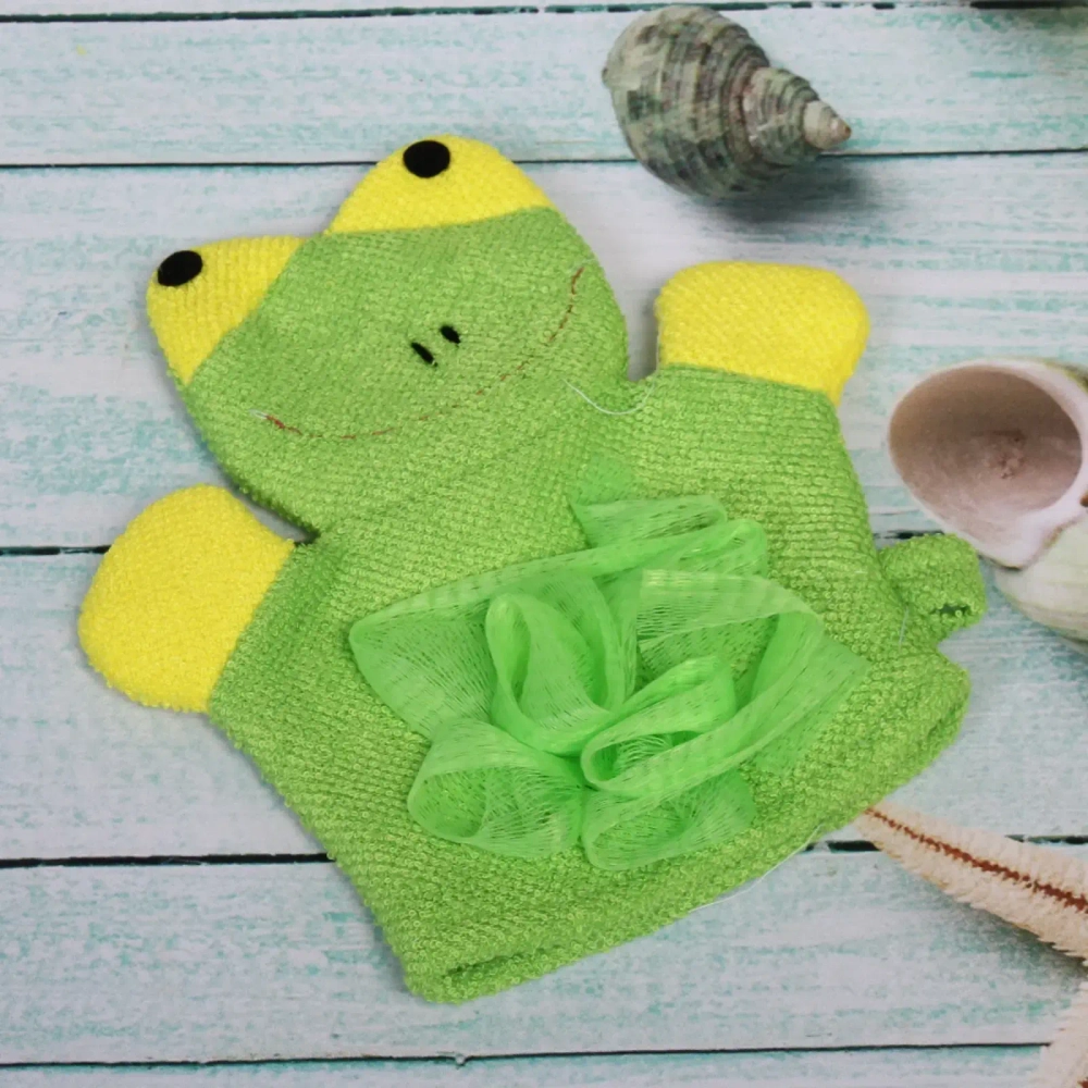 Мочалка-варежка для тела «Ультрамарин - Лягушка», мягкая, цвет зеленый,21*16см