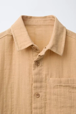 ZARA РУБАШКА ИЗ РЕЛЬЕФНОЙ ТКАНИ С КАРМАНОМ, ГОРЧИЧНЫЙ