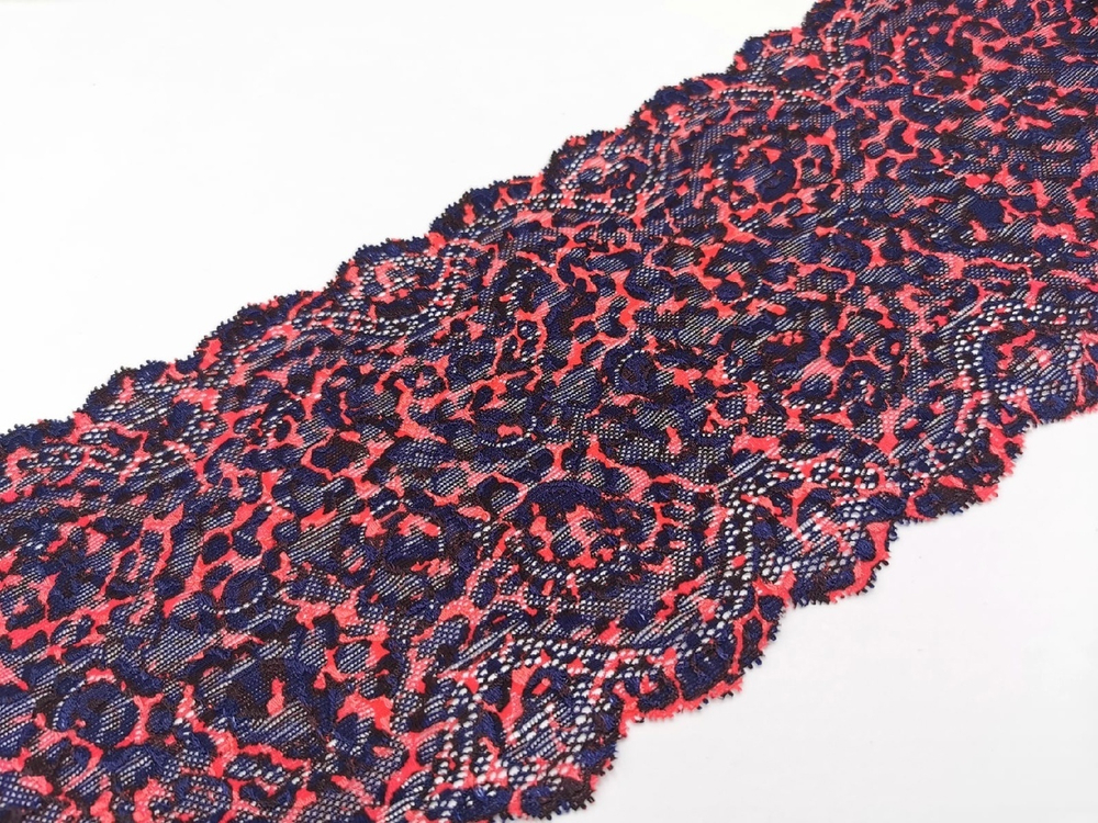 Эластичное кружево, ОПТ, 17 см, леопардовый принт, темно-синий, черный и арбузный (Арт: EK-2664), м