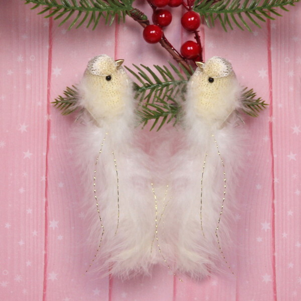 Украшение новогоднее на зажиме «Птичье пение» (набор 2 шт) 13 см,золото