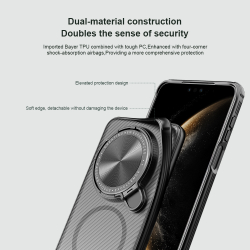 Чехол прозрачный тонированный (Transparent Black) от Nillkin с металлической крышкой и MagSafe на Huawei Mate 70 Pro/70 Pro+, серия CamShield Prop Magnetic Case