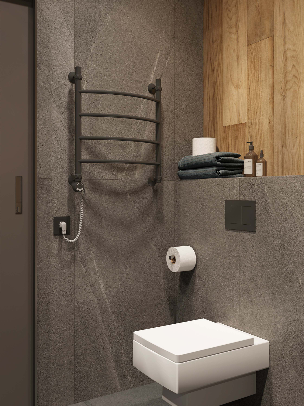 Полотенцесушитель электрический EWRIKA Сафо D 65x55 см, подключение слева, матовый черный, лесенка