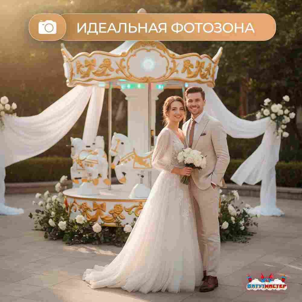 Электрическая свадебная карусель «Свадебный бал» с LED-подсветкой, 6 мест