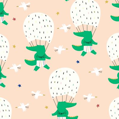 Крокодилы на парашютах - детский принт