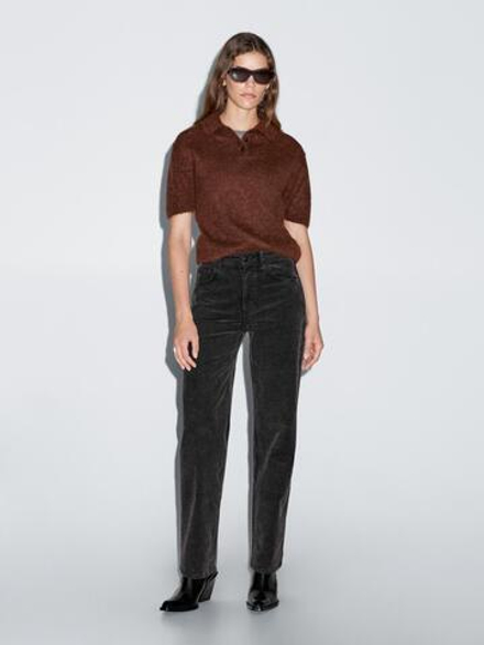 Massimo Dutti Брюки прямого кроя из вельвета, окрашенного сернистым красителем, черный
