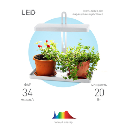 Настольный светильник для растений ЭРА FITO-20W-QLED-W полного спектра 20 Вт белый