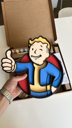 Деревянные 3D пазлы картина по номерам Волт-Бой Fallout, 30х30 см