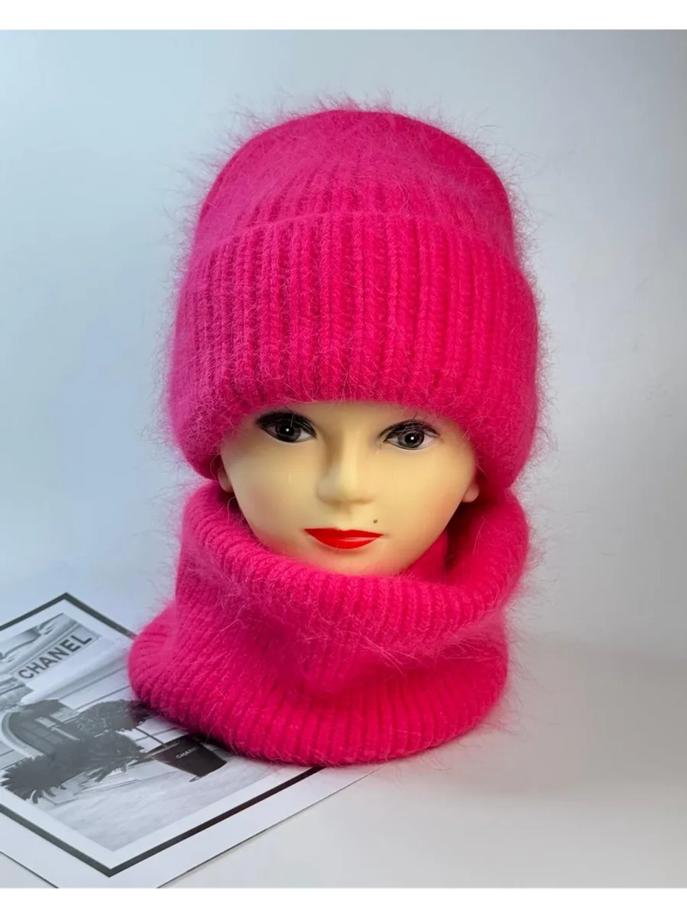 комплект шапка с шарфом- снуд зимний вязаный