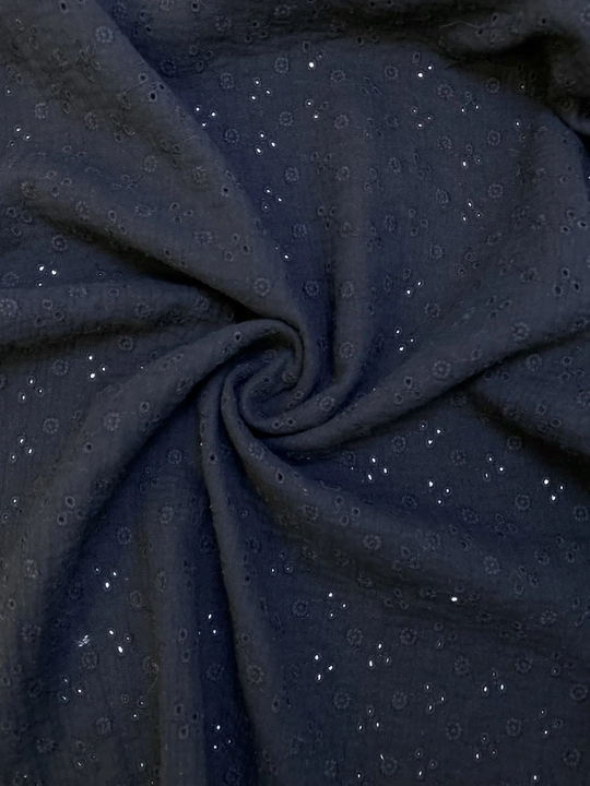 Муслин с вышивкой мелкие цветы, черный DC04088-11