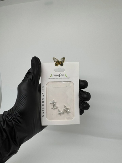 Объемные фигурки для ногтей бабочки серебристые