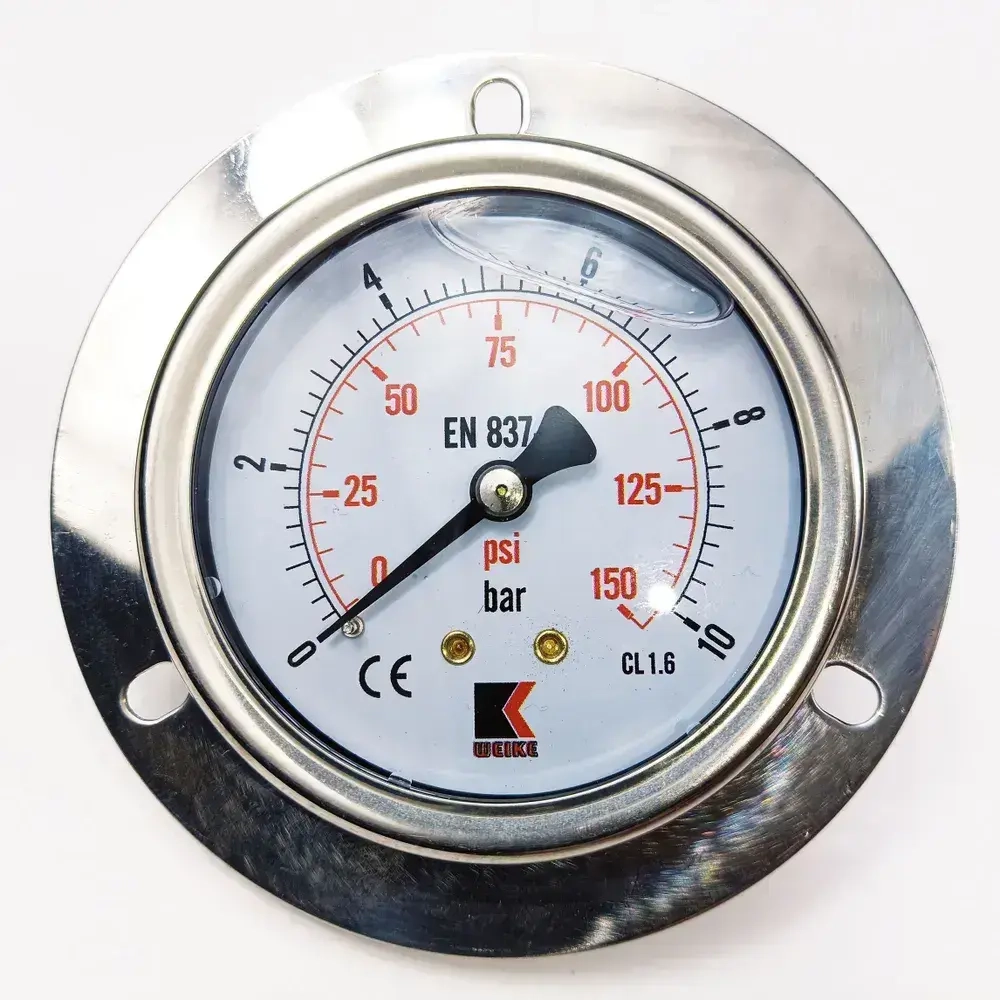 Манометр гидравлический на 10 бар (150 psi), 63 мм, G 1/4" фланцевый, виброустойчивый - глицериновый