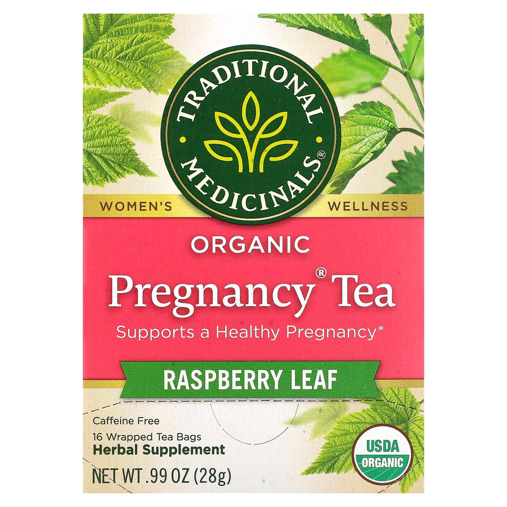 Traditional Medicinals, органический чай Pregnancy®, листья малины, без кофеина, 16 чайных пакетиков, 28 г (0,99 унции)