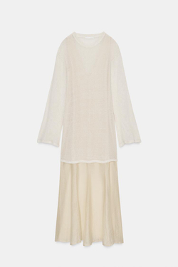 ZARA ДЛИННОЕ КОМБИНИРОВАННОЕ ПЛАТЬЕ, ЦВЕТ СЛИВОЧНОГО МАСЛА