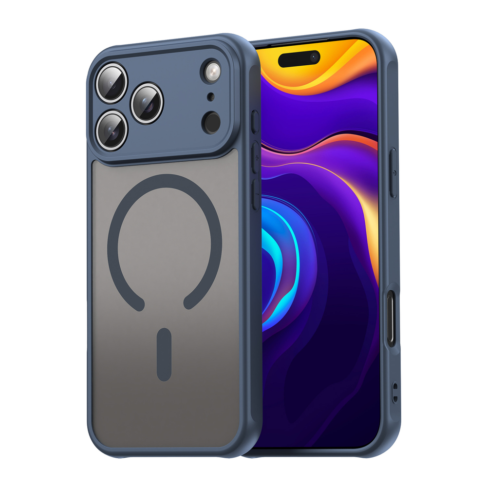 Матовый полупрозрачный чехол с MagSafe для iPhone 17 Pro Max, усиленные боковые рамки синего цвета