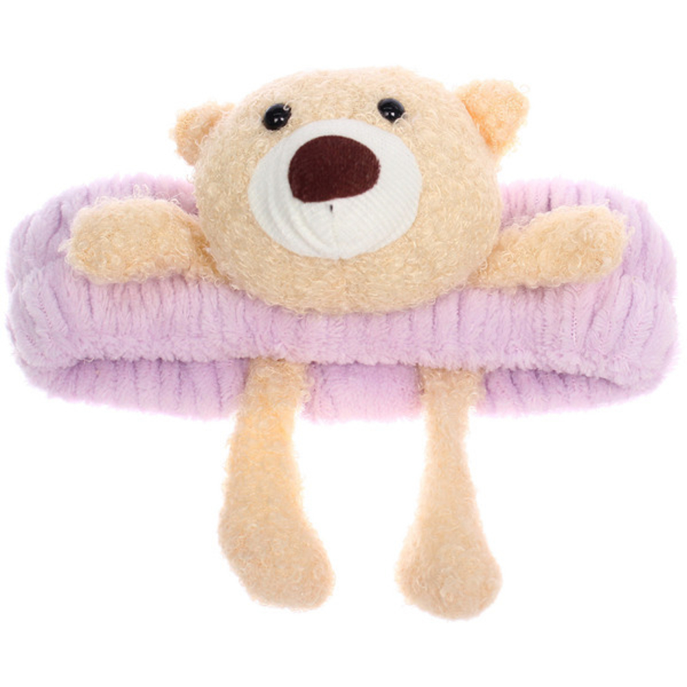 Повязка на голову косметическая «ДАЙМОНД Ми», мишка с лапками, цвет лавандовый, серый, и бежевый, 20*5.5см (ZIP пакет)