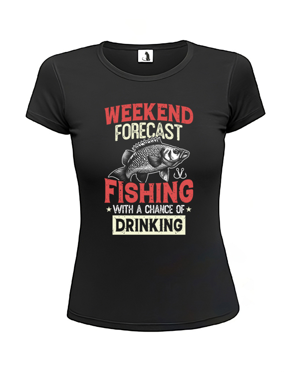 Футболка про рыбалку Weekend Fishing женская приталенная черная