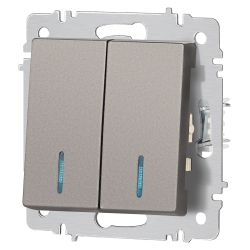 Выключатель Intro Accent 6-105-09 двойной с подсветкой, 10А-250В, IP20, СУ, AL/CU, титан | Intro