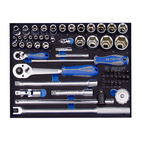 KING TONY (9-7560MRV01) Набор торцевых головок 1/4" и 1/2" с принадлежностями, ложемент, 60 предметов