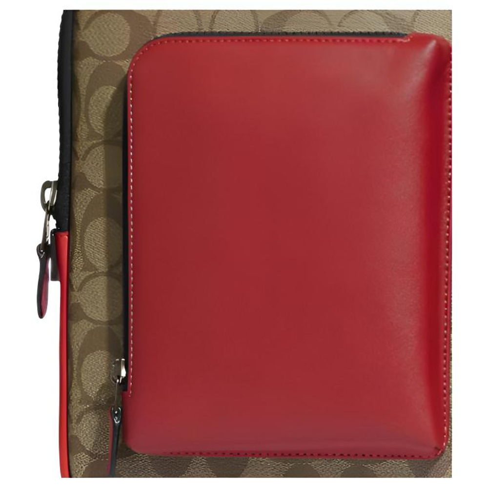 COACH Coated Canvas With Calfskin Laptop Bag Large Men"s Khaki & Red