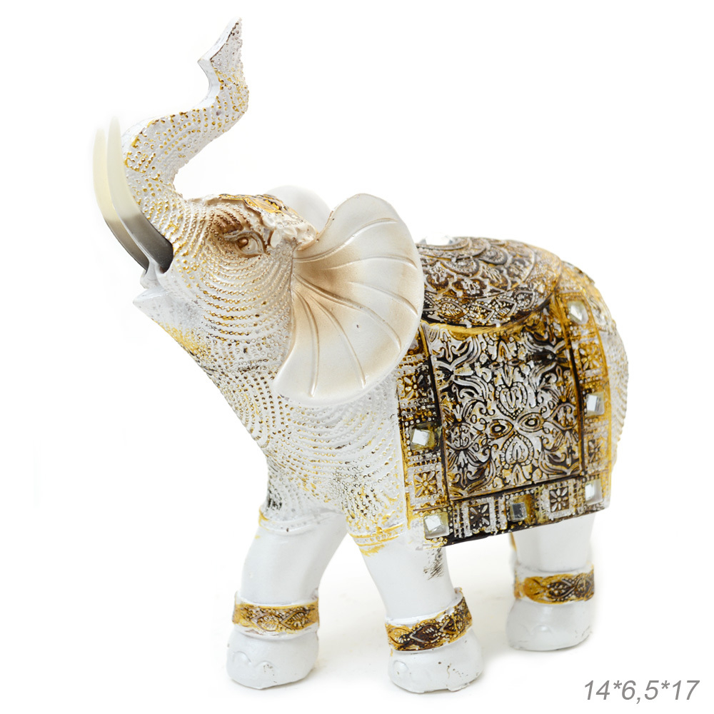 Статуэтка Слон взгляд влево с зеркалами узор коричнево-золотистый цвет бежевый 14x6.5x17 см изобилие