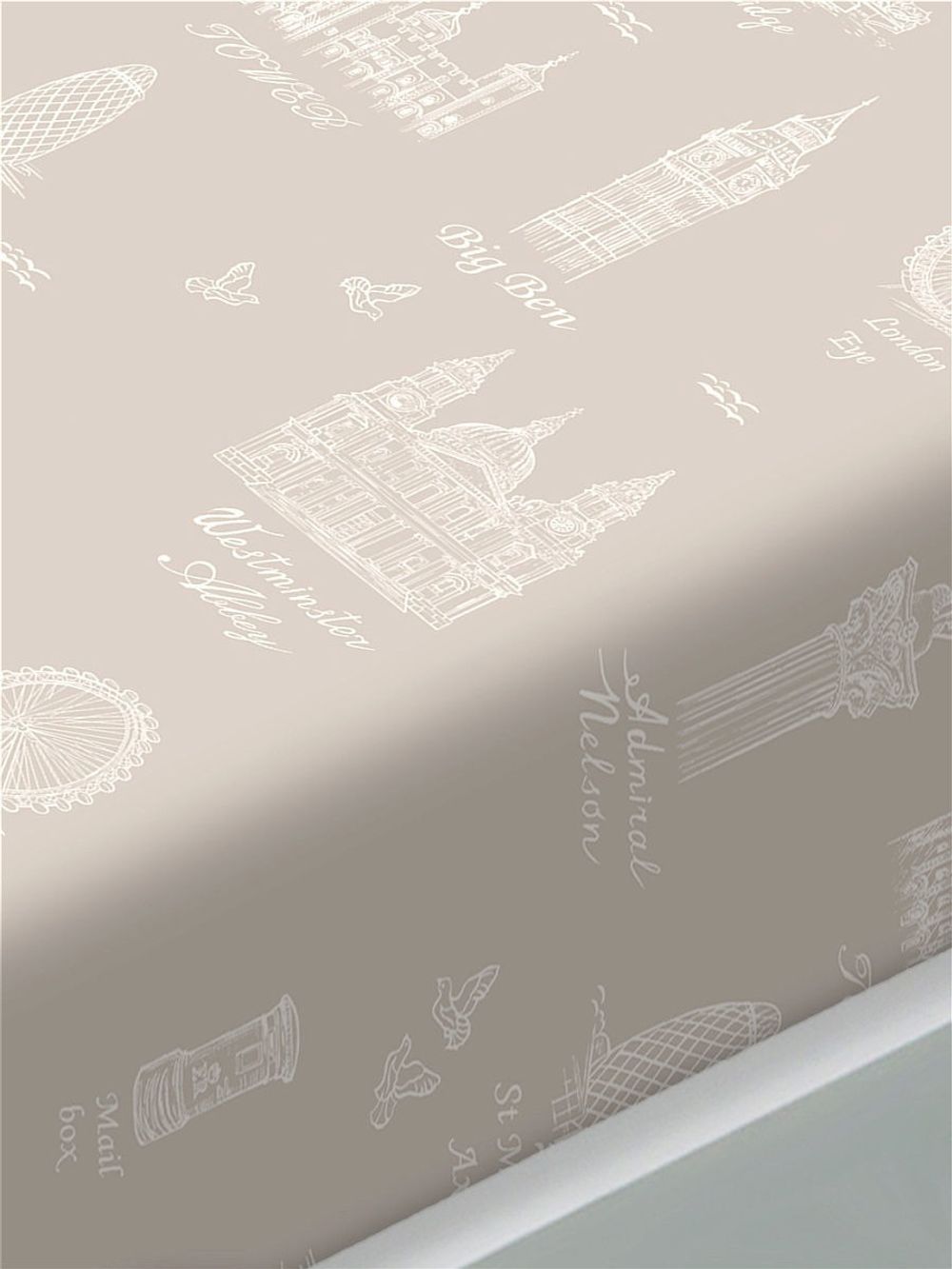 Постельное белье Сказка "Лондон беж/Туманный альбион" евро Наволочка 50х70 см 2 шт Простынь на резинке 180х200 см Пододеяльник 200х215 см, перкаль