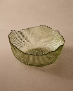 ZARA HOME СТЕКЛЯННАЯ САЛАТНИЦА С РЕЛЬЕФНОЙ ДЕТАЛЬЮ, ЗЕЛЕНЫЙ