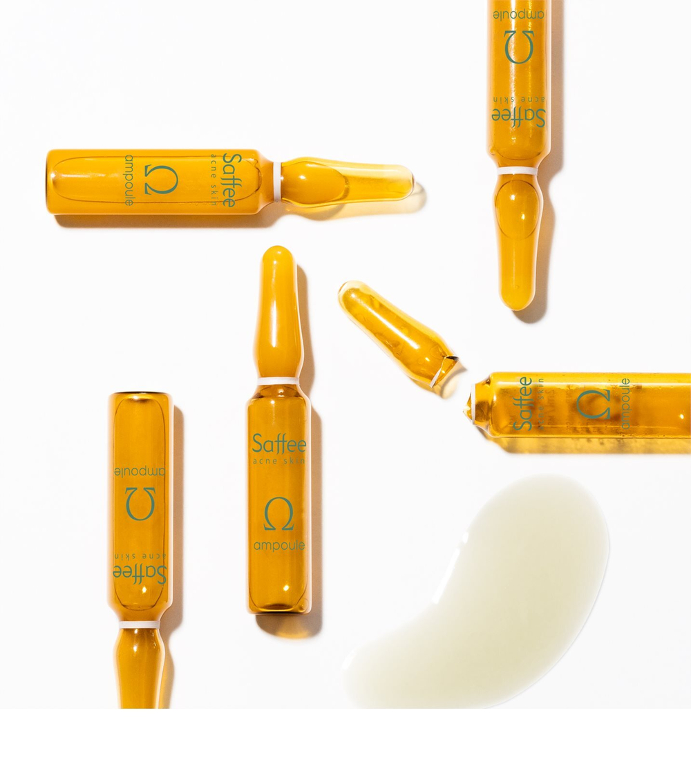 Saffee Acne Skin Omega Ampoules - 3x Intensive Soothing Acne Treatment - ампулы - стартовый набор для трехдневного ухода, который успокаивает симптомы акне /   3x2  ml  / GTIN 3760275385949