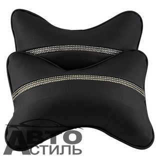 Подушки на подголовник Coolpart - DIAMOND (2шт) - P3010BL-BL - 50 кожзам черный + черный Стразы