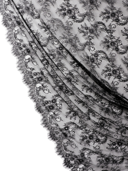 Кружево шантильи черное широкое неэластичное ширина 1,5 м купон 2.9 м