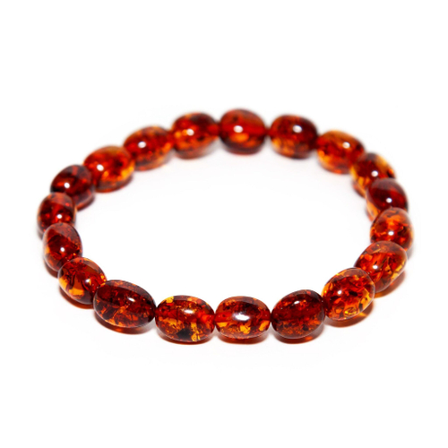 Браслет из янтаря натурального, бусины 9 мм "мятый шар"