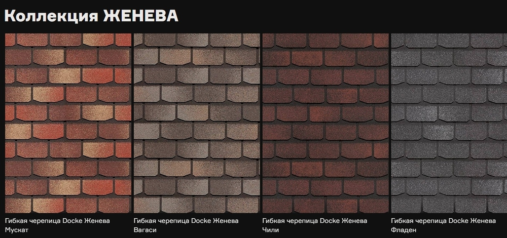 Гибкая черепица Döcke PIE Premium/ЖЕНЕВА Чили/Фладен/Изюм/Вагаси/Арахис/Кофе/Мускат