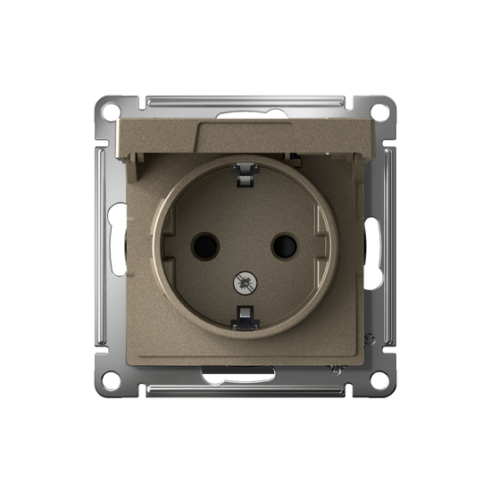Розетка 1-м СП AtlasDesign 16А IP20 с заземл. защ. шторки с крышкой механизм шампань SE ATN000546