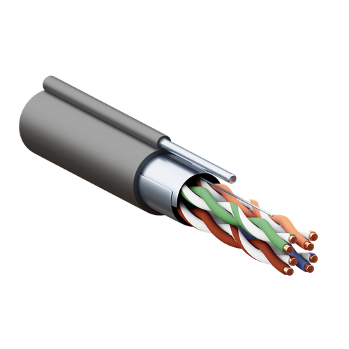 Кабель витая пара TERACOM PRO Cat.5E F/UTP 4 пары solid 24AWG с тросом сталь 1,2 мм оболочка LDPE цвет черный (катушка 305м) (305.00 шт.)