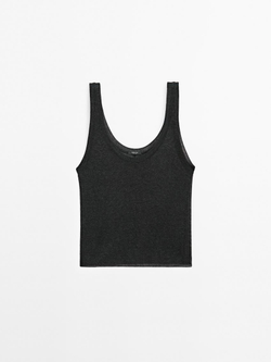 Massimo Dutti Трикотажный топ из смесового льна на бретелях, темно-серый