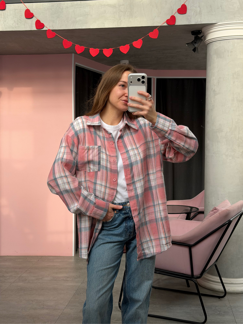 Рубашка в клетку розовый