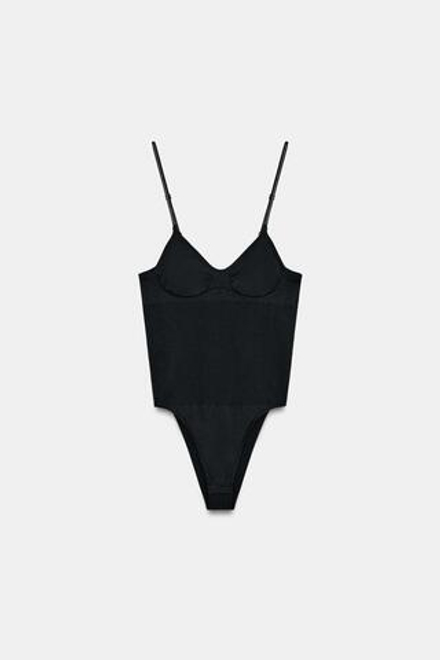 ZARA БЕСШОВНОЕ БОДИ НА БРЕТЕЛЯХ, ЧЕРНЫЙ