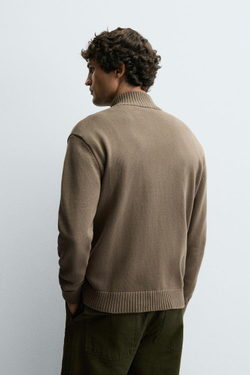 ZARA ВЯЗАНЫЙ КАРДИГАН НА МОЛНИИ, ЦВЕТ МХА