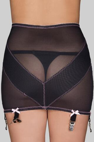 Полупрозрачный широкий пояс для чулок с бантиками (Размер: M) (Цвет: черный с розовым)