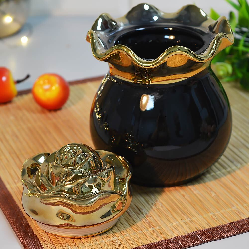 Баночка для сладостей 650мл "Роза" черная LR 12074