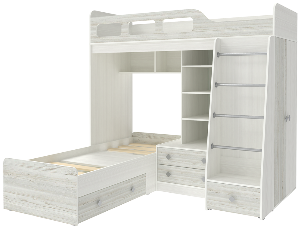 Двухъярусная кровать КарИВи Астра 4 Белое Дерево Винтерберг