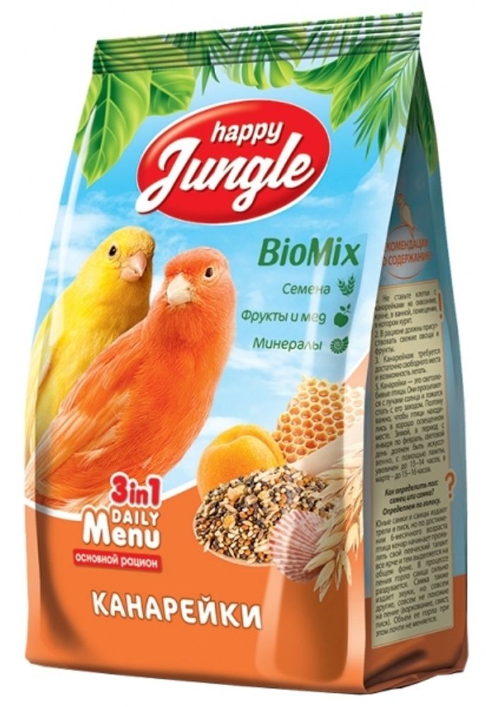 Корм Happy Jungle 3 в 1 BioMix для канареек, 500 г