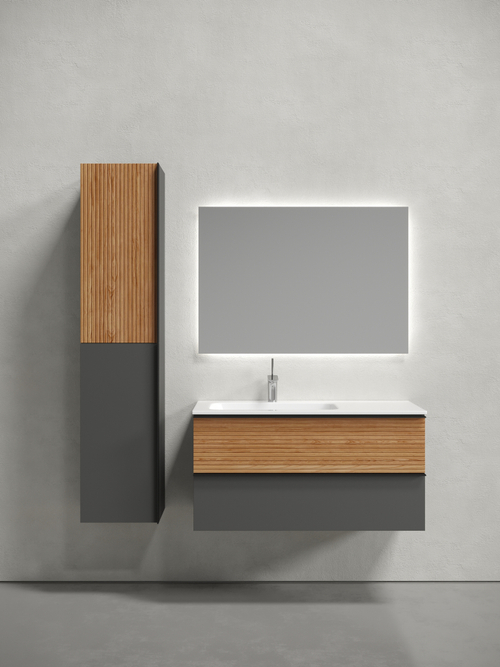 Тумба с раковиной Sancos Delta 100 см DL100LGR левая, дуб красный / графит