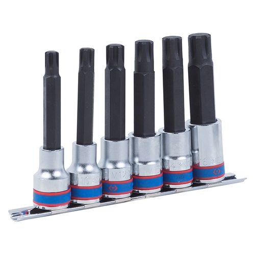 KING TONY (4116PR) Набор торцевых насадок 1/2", RIBE, М9-М16, L = 100 мм, 6 предметов