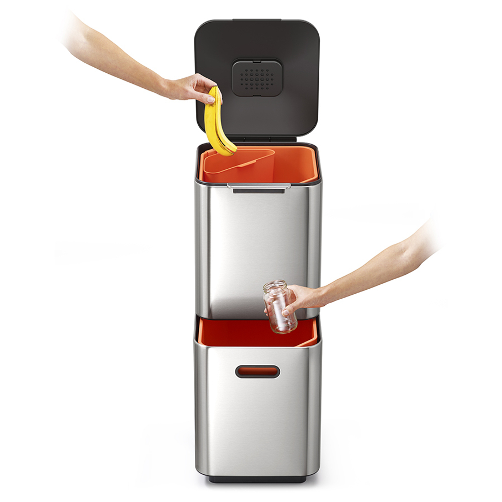 Контейнер для мусора с двумя баками Totem Compact 40 л нержавеющая сталь, Joseph Joseph