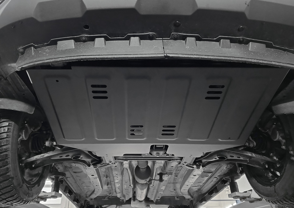 Защита картера и КПП АвтоБроня для Chery Tiggo 2 Pro I поколение CVT FWD 2024-н.в., рынок РФ, сталь 1.5 мм, с крепежом, штампованная, 111.00964.1