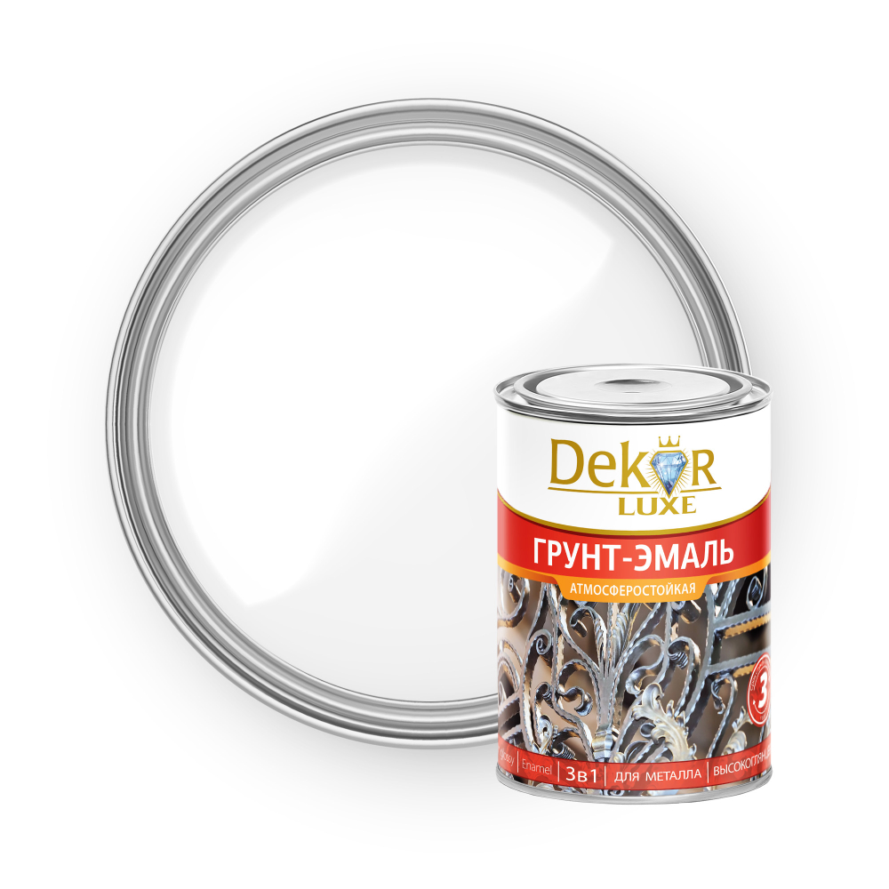 DEKOR LUXE  Грунт-эмаль 3 в 1 атмосферостойкая  Белая 0,9кг (Кубанские краски)